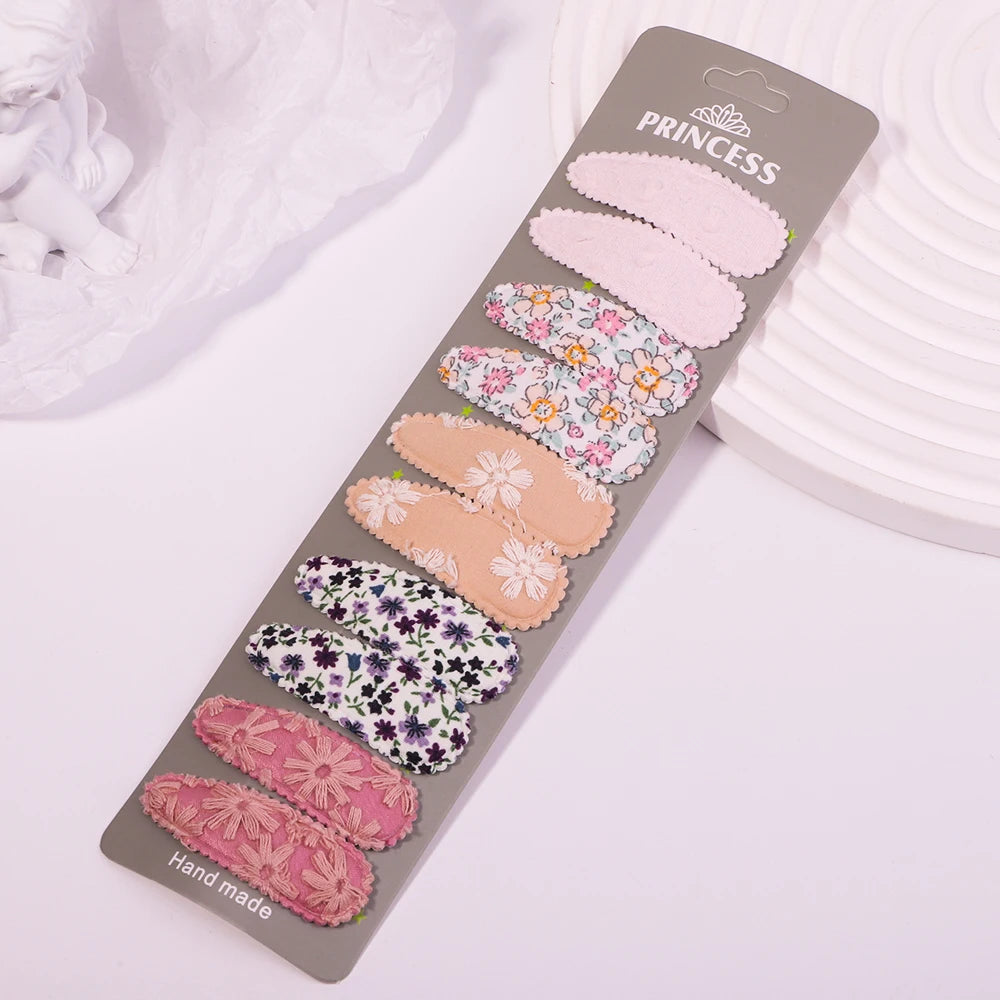 10Pcs/set 2.2'' Printed Embroidery Waterdrop Shape Hair Clips For Cute Girls BB Hairpin Barrettes Headwear Kids Hair Accessories