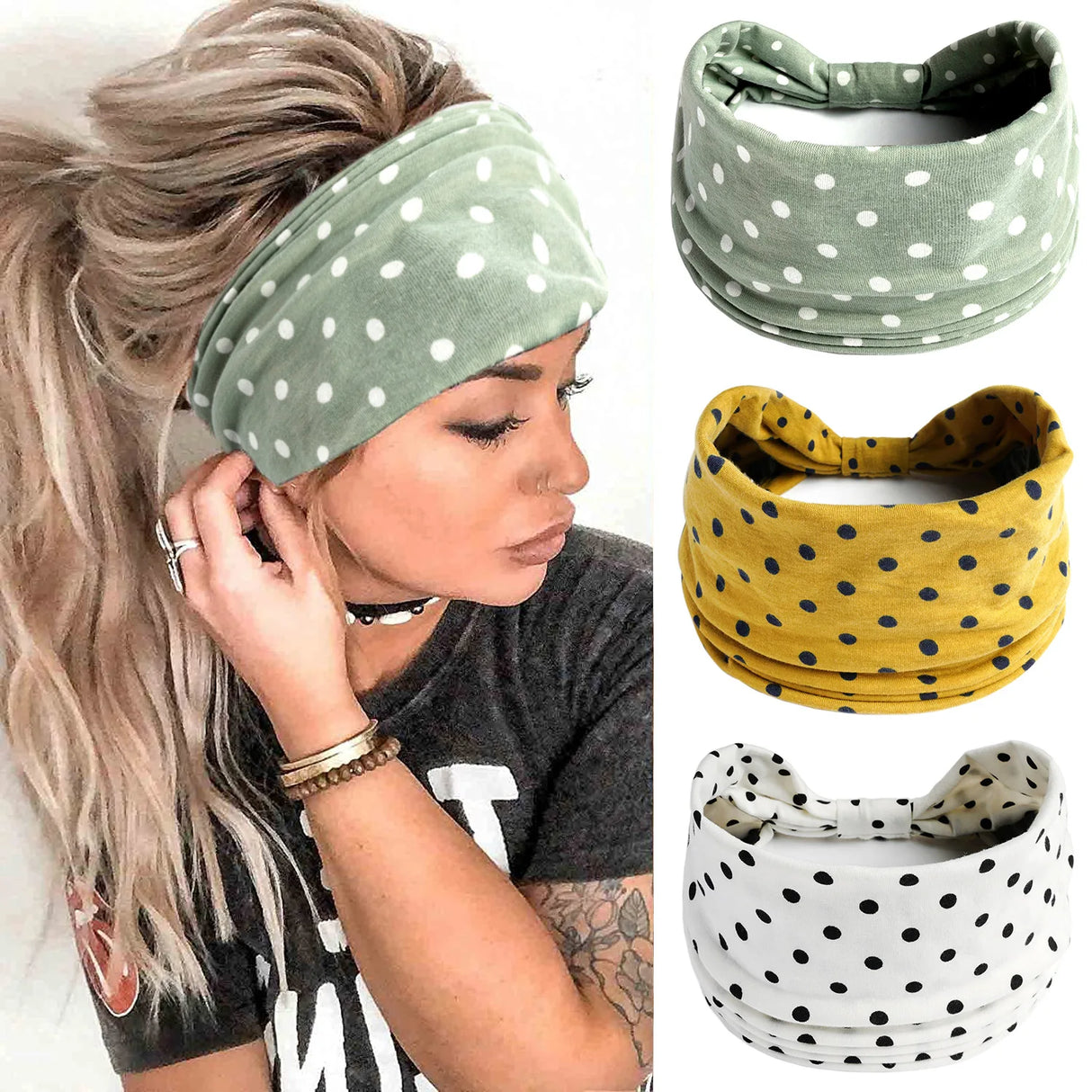 Boho Headbands For Women Fashion Stretch Wide Hair Bands Knoted Turban Yoga Sweatband Elastic Head Bands Stylish Wrap Headbands