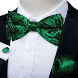 Classic Black Men Bow Ties 100% Silk Bowties Butterfly Pocket Square Cufflinks Set Suit Paisley Gold Pre-Tied Bow Tie DiBanGu