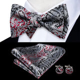 Hi-Tie Silk Mens Self Bow Tie Hanky Cufflinks Set Blue Red Gold Black White Male Jacquard Butterfly Knot Bowtie Wedding Business