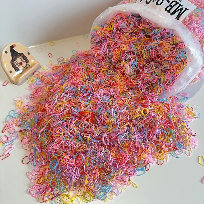 500Pcs/bag Girls Colourful Disposable Rubber Band Hair Ties Headband Children Ponytail Holder Bands Kids Hair Accessories