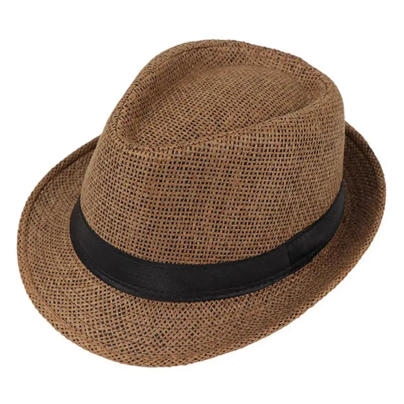 Children Kids Summer Beach Straw Hat Jazz Panama Trilby Fedora Hat Gangster Outdoor Breathable Hats Girls Boys Sunhat