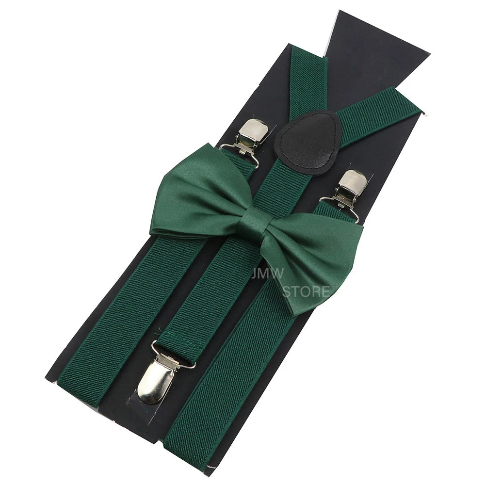 Elastic Leather Suspenders Bowtie Set Braces Men Women Sage Green Adjustable Braces Straps For Wedding Y-Back Shirt Accessories