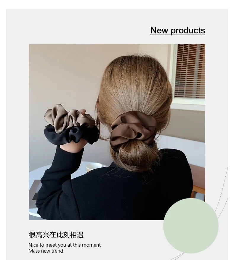 Korean Woman Big Elegant Silk Elastics Hair Band Girls Solid Color Scrunchies Hair Ties Ladies Ponytail Hold Hair Accessories
