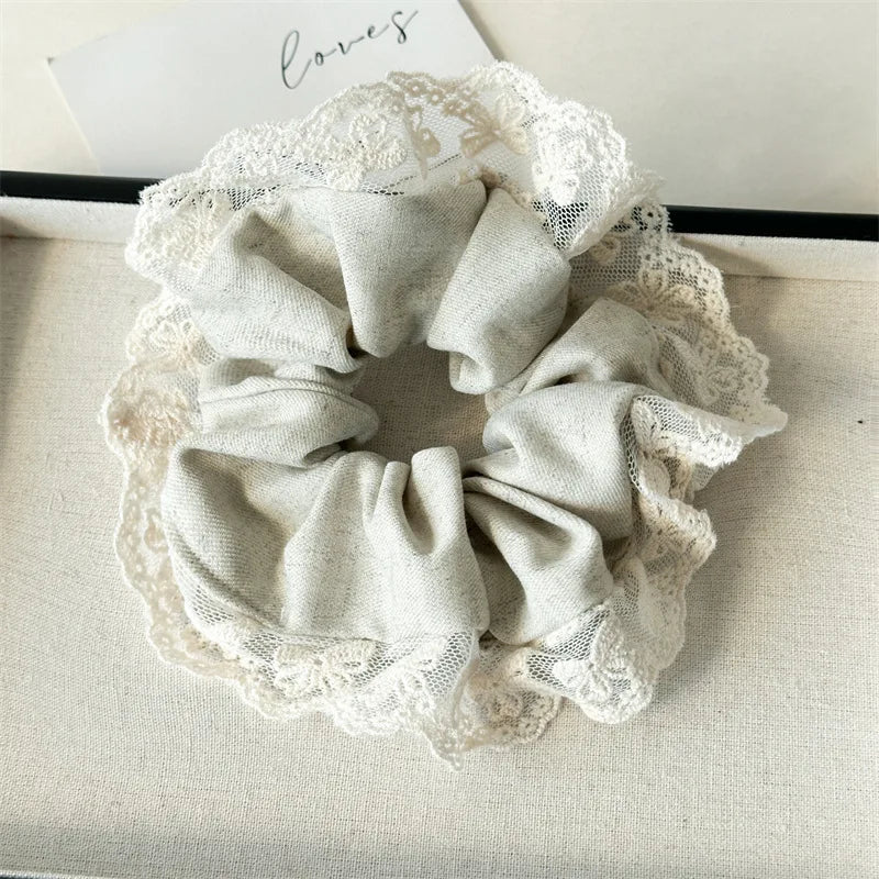 High Appearance Level Lace Fabric Elastic Hair Rope Simple Advanced Sense Small Fragrance Sweet Tie Hair Cord Gentle Temperament