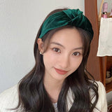 PROLY New Fashion Hairband For Women Solid Color Wide Side Headband Warm Canary Velvet Turban Winter Hair Accessories Wholesale