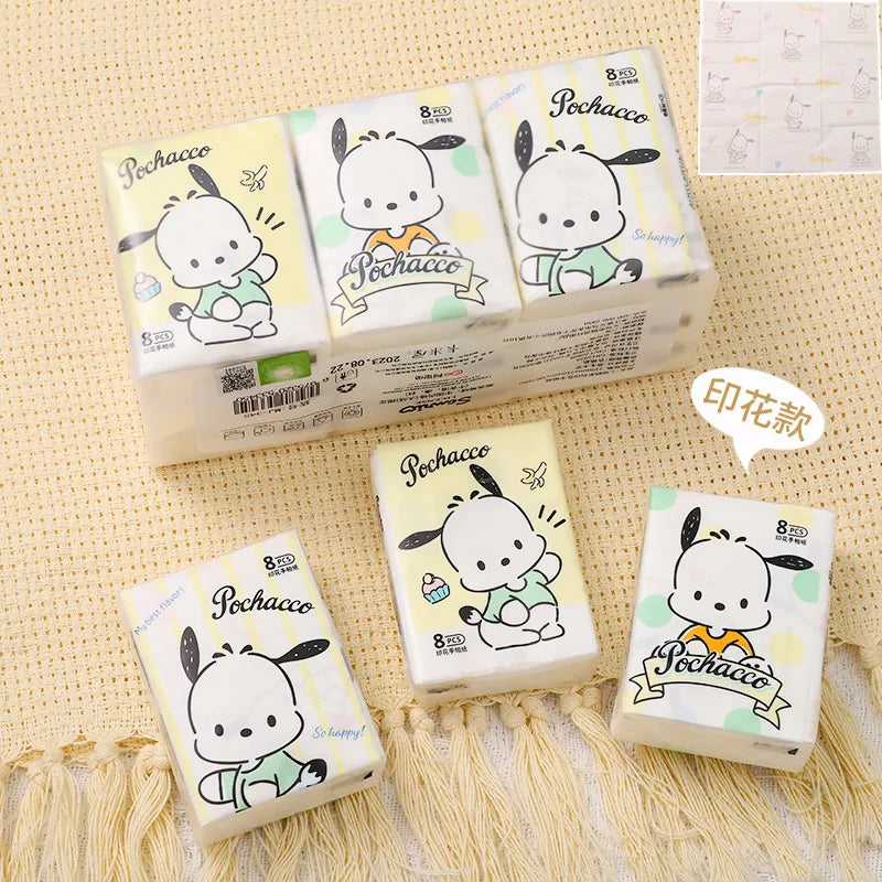 9pcs Hello Kitty  Sanrio Tissue  Pochacco Kawaii Cartoon Printed Handkerchief Cute Girl Portable Toilet Paper Girly Gift