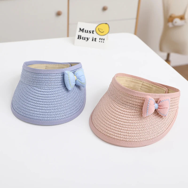 Lovely Girl Baby Summer Straw Hat Casual Bowknot Sun Visor Caps Outdoor Beach Top Sunscreen Empty Hats Cute Baseball Caps