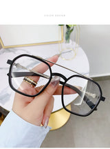 Blue Light Blocking Eye Protection Myopia Eyeglasses Fashion Double Beam Metal Glasses Women Trend Retro Plain Face Eyewear Men