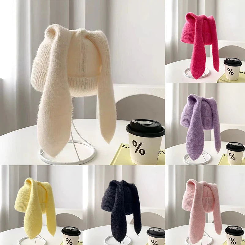 Long Ear Hat Crochet Knitted Hats Cute Bunny Hat Rabbit Ears Hats For Women Winter Warm Cap