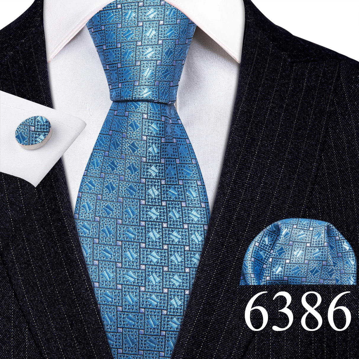 Novelty Teal Dots Tie For Men Fashion Trend Neck-Tie Woven Pocket Square Cufflinks Set Party Business Designer Barry.Wang FA-635