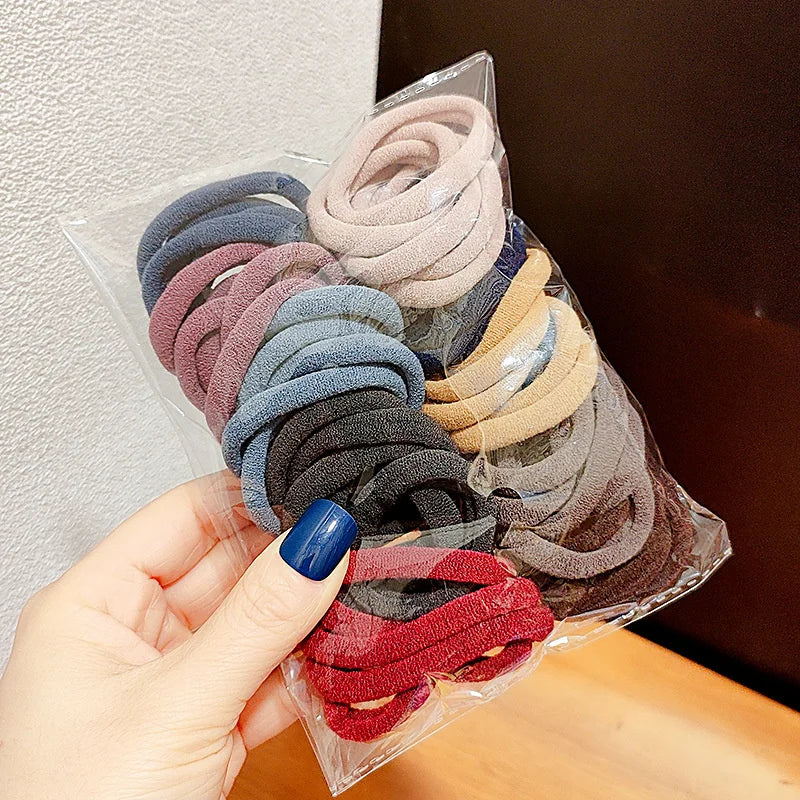 50PCS/Set Women Girls 4CM 2CM Colorful Nylon Elastic Hair Bands Ponytail Holder Rubber Bands Scrunchie Headband Hair Accessories