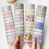 10Pcs/set 2.2'' Printed Embroidery Waterdrop Shape Hair Clips For Cute Girls BB Hairpin Barrettes Headwear Kids Hair Accessories