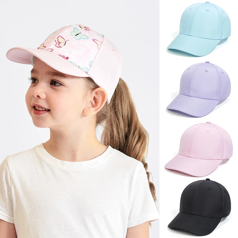 Fashion Candy Color Kids Baseball Cap Sun Protection Boy Girls Hat Adjustable Travel Peaked Caps Hat High Ponytail Kids Boy Hat