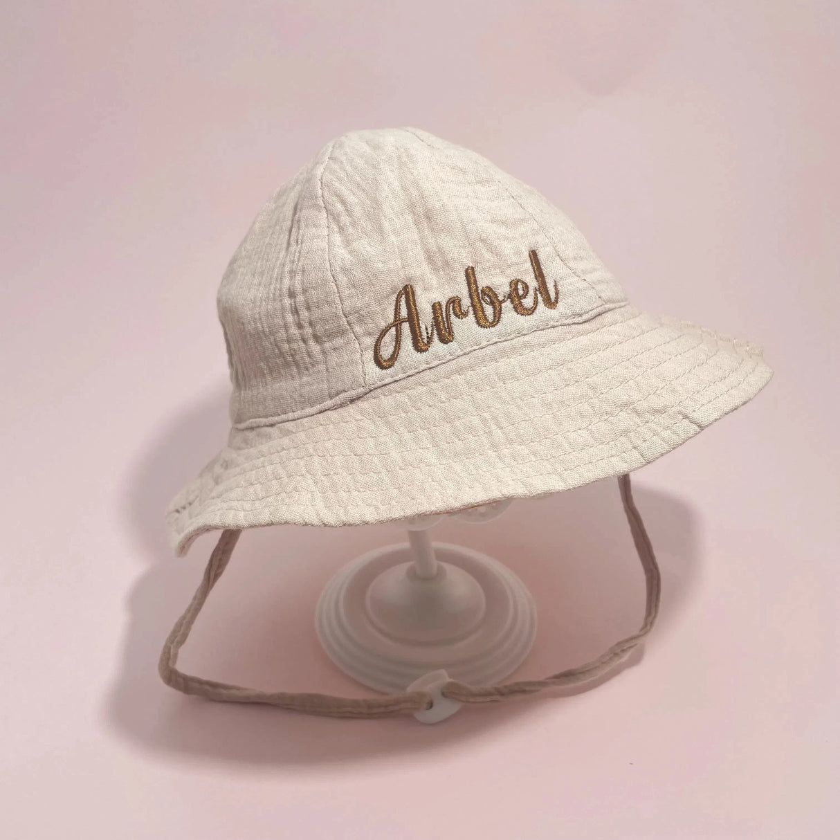 Embroidered Name Breathable Kids Wide Brim Sun Hat With Adustable Chin Strap Suitable For Summer And Beach