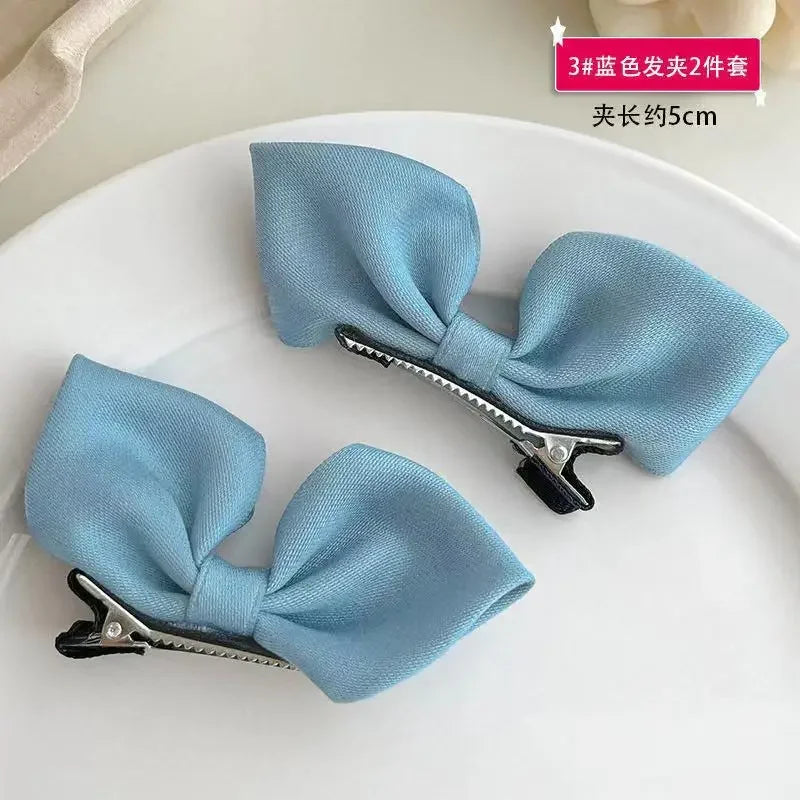 1Pair Cute Girls Hairgrips Hairpins Hair Clips Solid Color Ribbon Bow-knot Handmade Bows Barrettes Hair Accessories