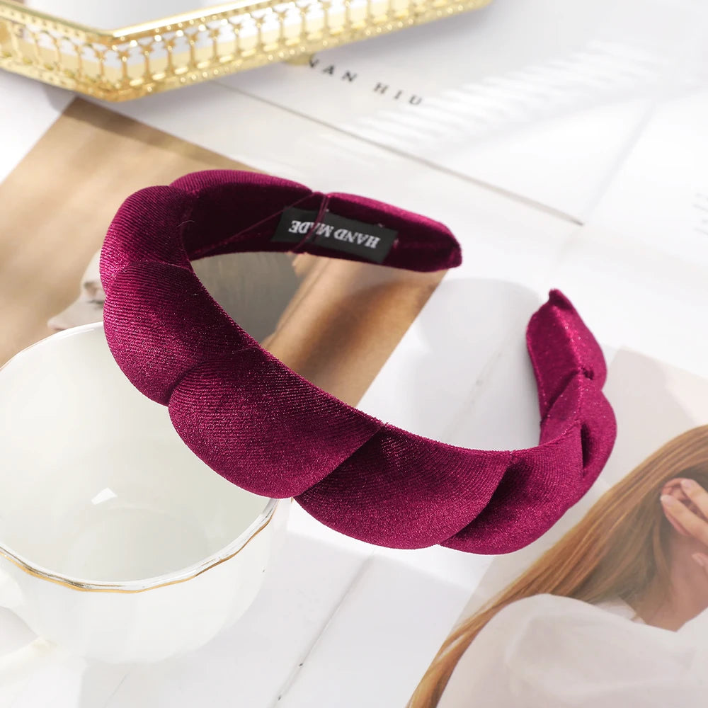 Retro Hair Hoops Wide Velvet Twist Sponge Headband Bezels Hairbands for Women Girl Wavy Braided Headbands Hair Accessories