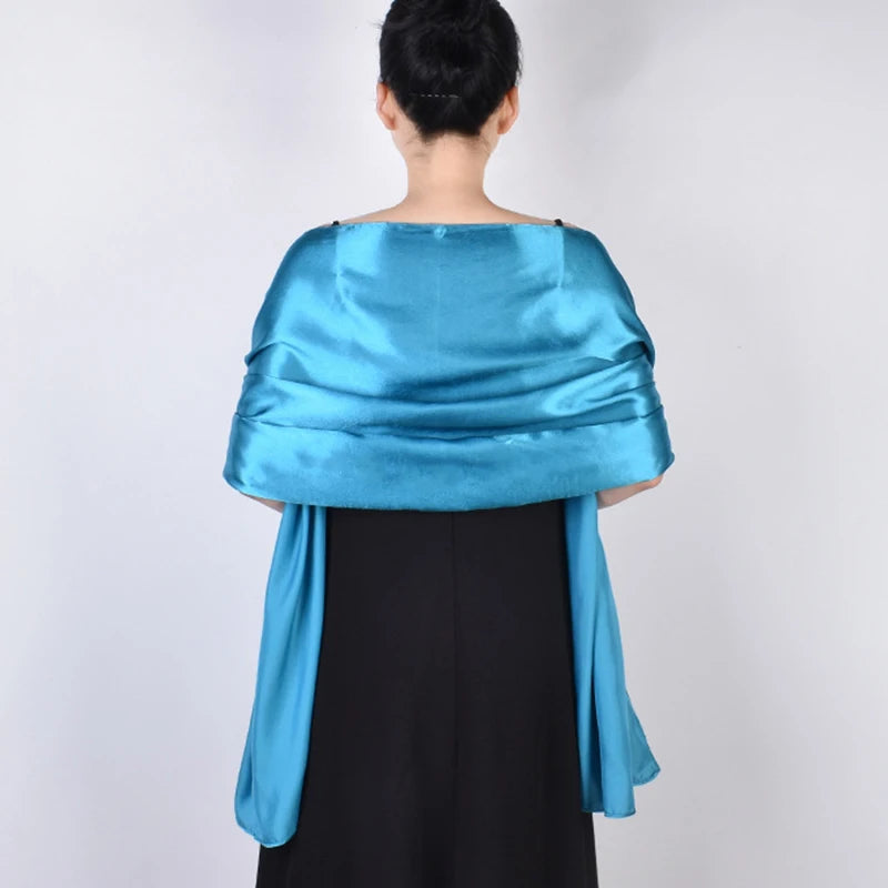 Fashion Satin Evening Dress Neck Guard Long Silk Scarf Sunscreen Beach Cape Women Winter Thin Tassel Party Cloak Warm Shawl V87