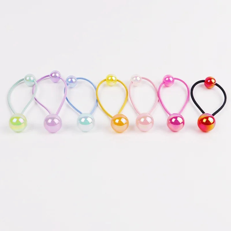 2pcs/lot Ponytail Ball Hair Ties For Girls Elastics Hairband Colorful Twin Bead Pom Balls Hair Rope Kids Hair Accessories
