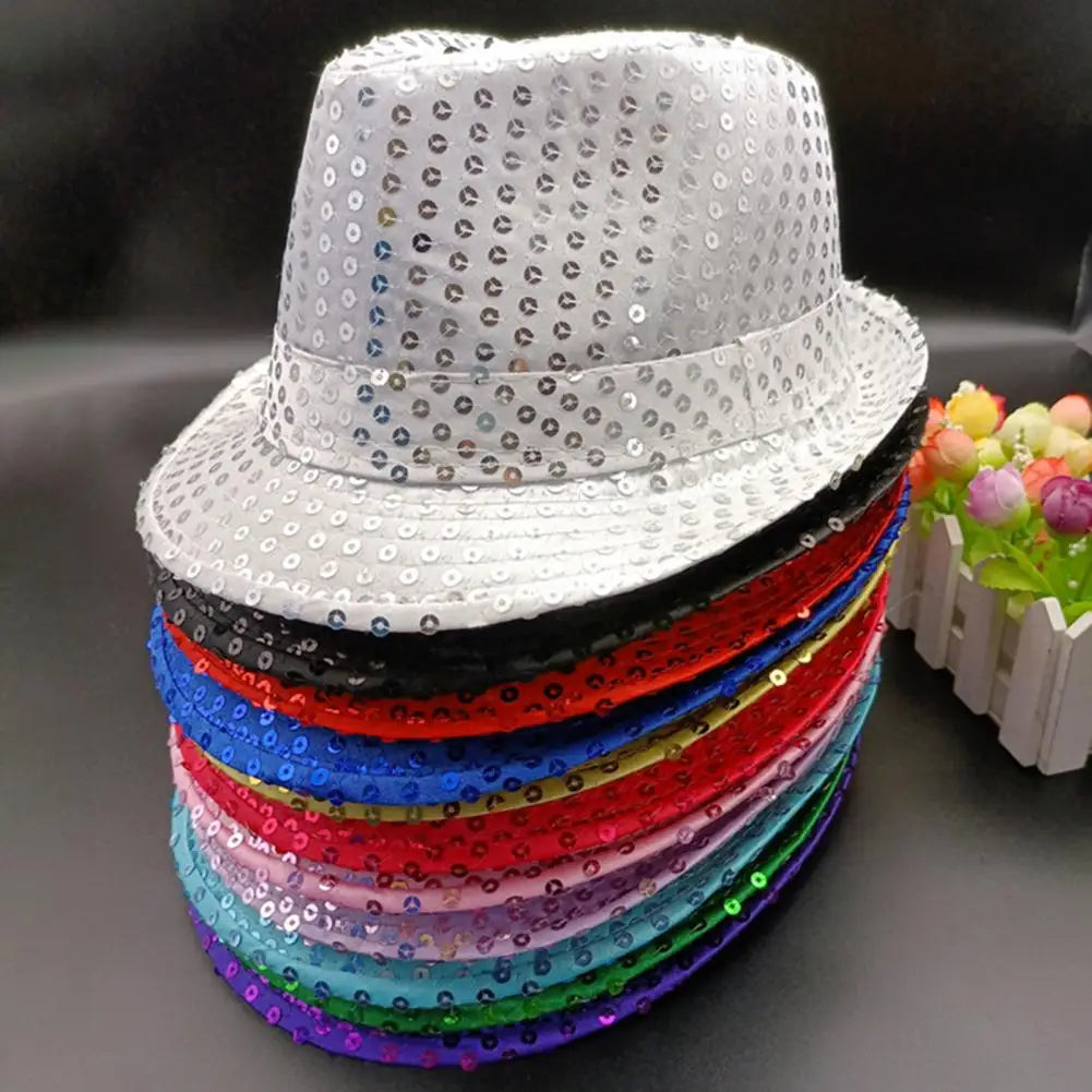 Men Women Jazz Hat Sequins Dance Performance Top Hat Disco Glitter Costume Hip Hop Cowboy Hat Parent-Child Shiny Party Cap