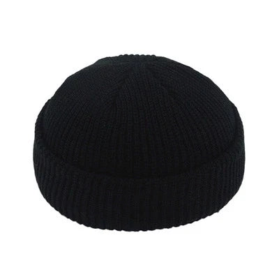 Unisex Autumn Warm Cap New Fashion Men's Beanie Winter Knit Hat Boy Skullcap Sailor Cap Cuffs Retro Navy Short Hat Solid Color