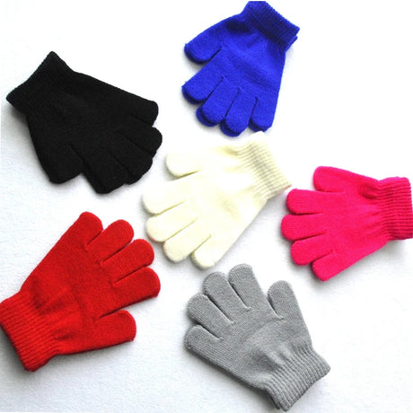 Winter 4-11 Year Old Children's Writing Cold-proof Warm Gloves Solid Color Knitted Wool Acrylic Full-finger Split-finger Gloves