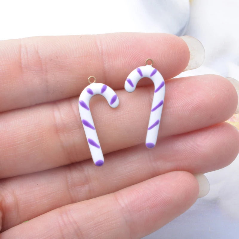 20pcs Copper Both Side Enamelled Christmas Crutches Charms Colorful Candy Cane Pendant DIY Earring Necklace Bracelet Accessories
