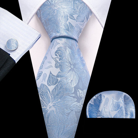 New Blue Silk Ties High Quality For Men Classic Plaid Woven Handkerchife Cufflinks Sets Groom Wedding Designer Barry.Wang 1535