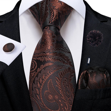 4Pcs Pink Paisley Folral Men Tie Pocket Square Cufflinks Brooch Pin for Wedding Party Groom Accessories 8cm Necktie Gift