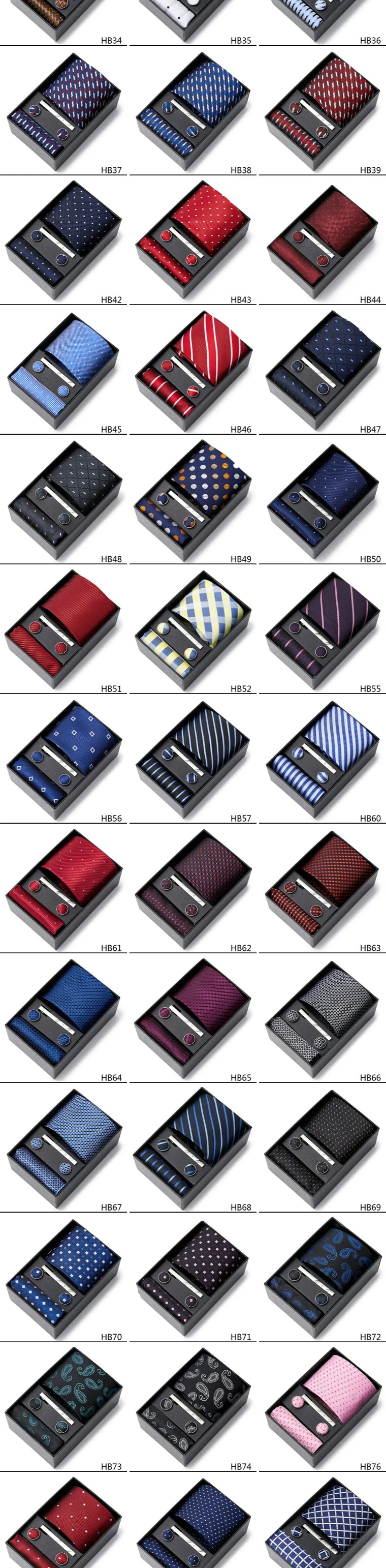 65 Colors Fashion Tie Handkerchief Set Tie Clip Necktie Box Man's Shirt Dark Red  Accessories Men Wedding Holiday  Gift