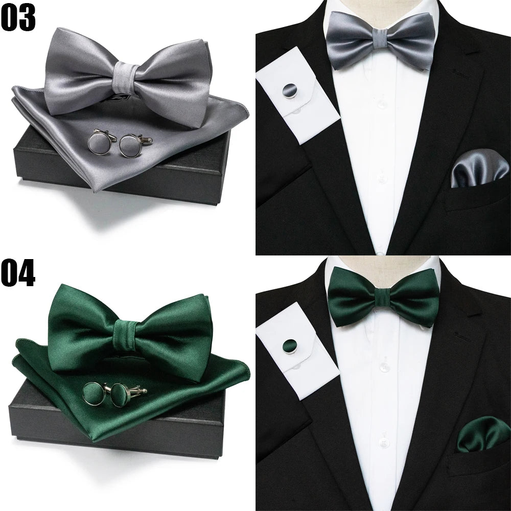 EASTEPIC Men's Bow Tie Sets Including Cufflinks and Handkerchieves Bow Ties with Adjustable Straps for Formal Occasions