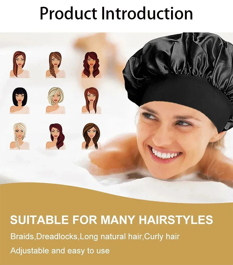 New Women's Satin Solid Sleeping Hat Night Sleep Hair Care Bonnet Nightcap Silky Shower Caps Comfortable Flower Band Unisex Cap