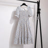 Summer Pleated Women Chiffon Dresses Casual Beach Holiday Short Sleeve Square Collar Woman Midi Dress Bohemian Mujer Vestidos