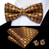 Hi-Tie Striped Black Red Mens Bow Tie Hankerchief Cufflink Pre-tied Silk Butterfly Knot Bowtie for Male Business Party Wholesale