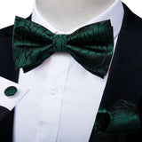 Classic Black Men Bow Ties 100% Silk Bowties Butterfly Pocket Square Cufflinks Set Suit Paisley Gold Pre-Tied Bow Tie DiBanGu
