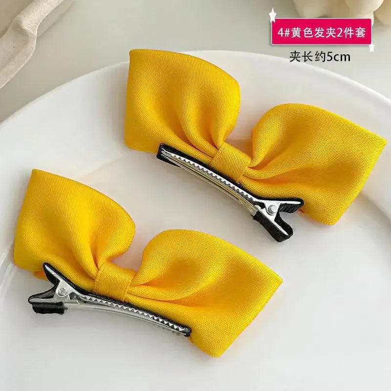 1Pair Cute Girls Hairgrips Hairpins Hair Clips Solid Color Ribbon Bow-knot Handmade Bows Barrettes Hair Accessories