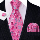 Elegant Multi Floral Silk Mens Tie Hanky Cufflinks Set Jacquard Flower Necktie For Male Wedding Business Party Event Barry.Wang