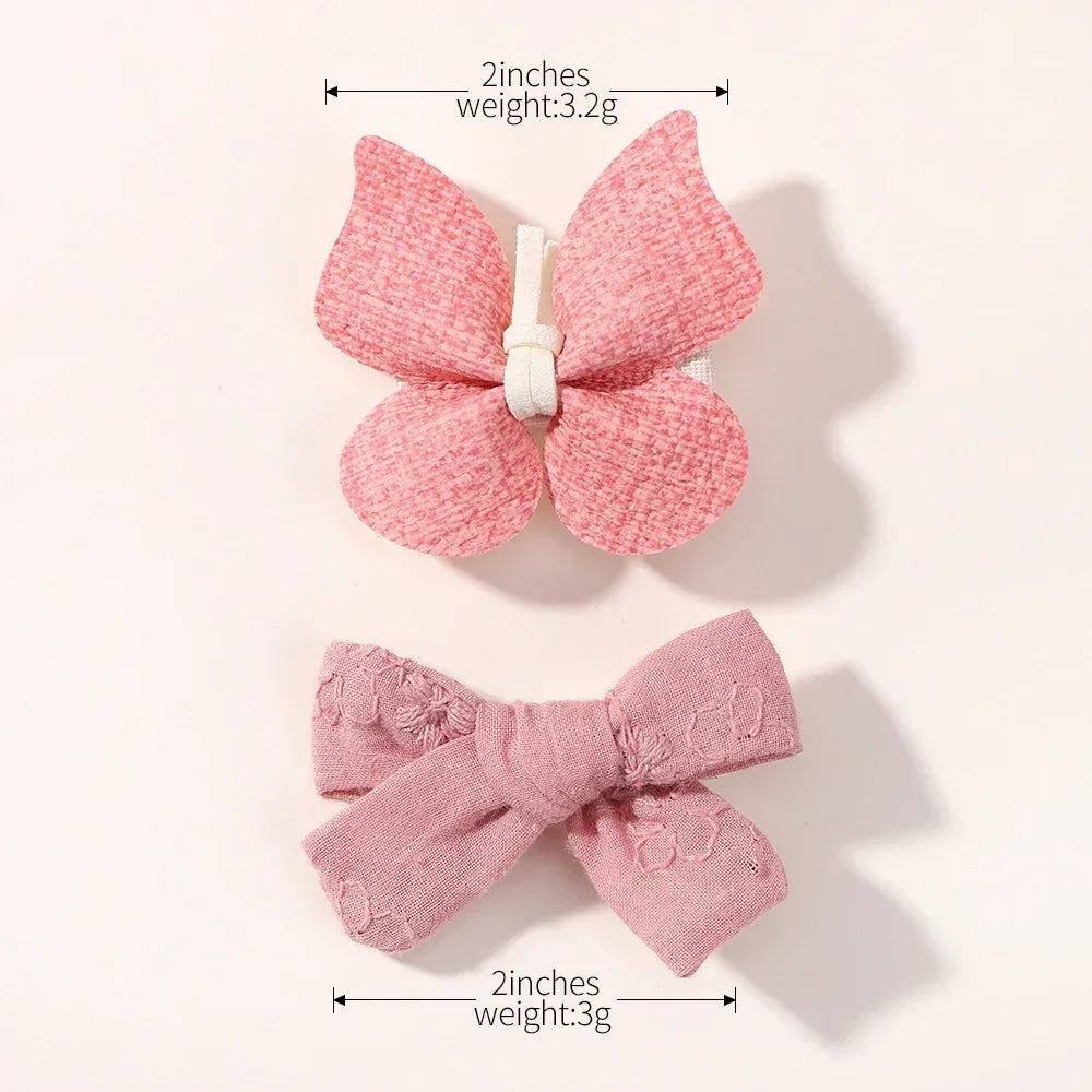 4Pcs/set Butterfly Hair Clip Set for Girls Double Layered Bow Cute Bangs Hair Pin Cotton Safe Kids Baby Hair Accessories Set