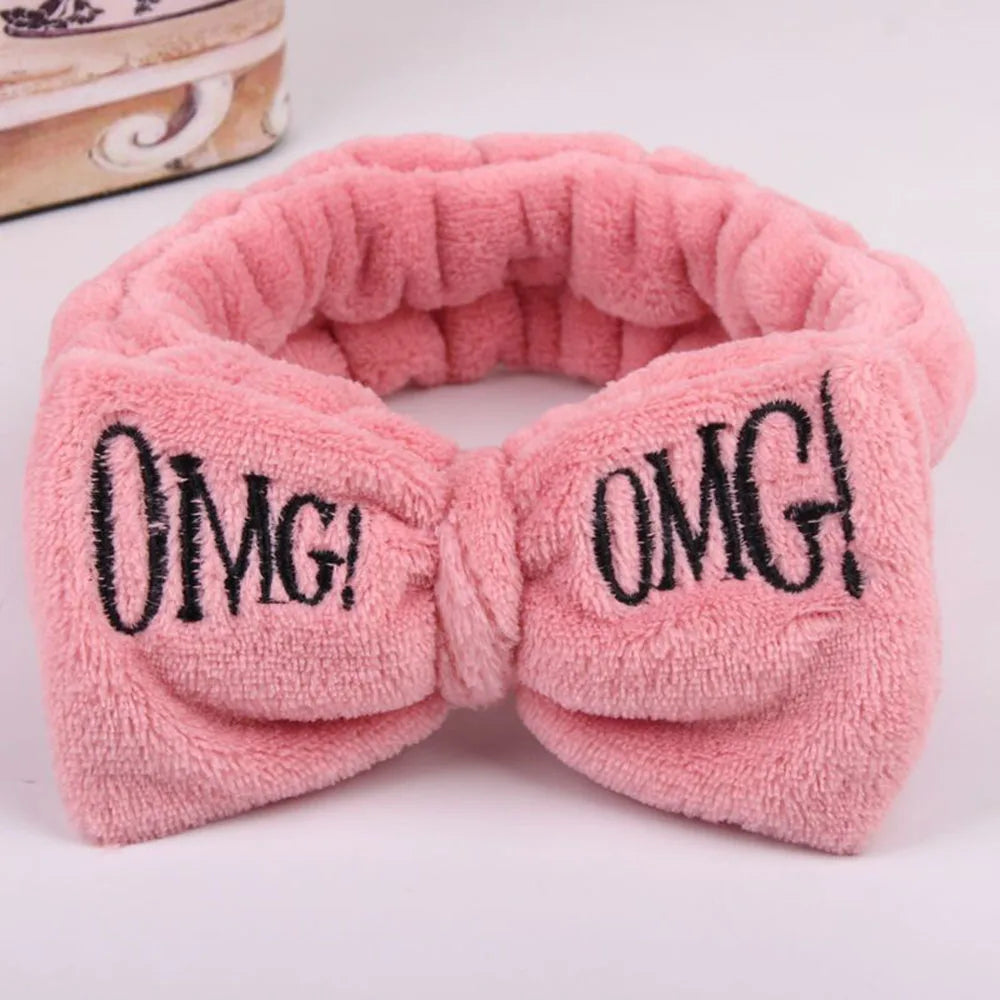 Letter OMG Headbands for Women Girls Bow Wash Face Turban Makeup Elastic Hair Bands Coral Fleece Hair Accessories