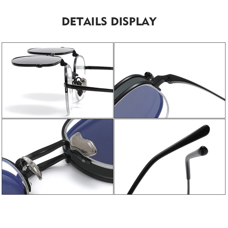 Vintage Titanium Square Glasses Frame with Flip Up Sunglasses Women Brand Designer Eyeglasses Men Trendy Semi Rimless Eyewear