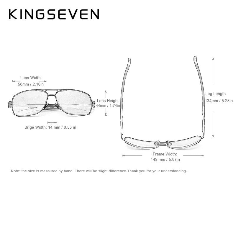 KINGSEVEN Classical Men’s Sunglasses High Quality Aluminum HD Mirror Lens Functional Glasses Women Driving Accessory Eyewear