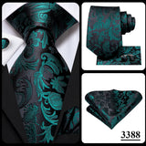 Hi-Tie Dark Green Psialey Silk Elegant Tie For Men Groom Wedding Men Necktie Pocket Square Cufflink Accessory Wholesale Designer