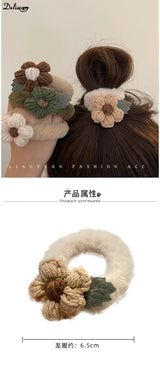 Newest Korean Woman Cute Plush Flower Hairband Elastics Hair Band Scrunchies Hair Ties Ladies Ponytail Hold Hair Accessories