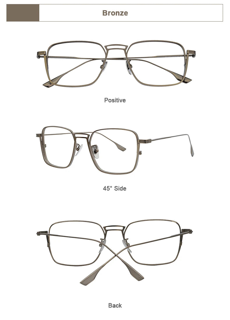 American Design Men Square Frames Handmade Retro Pure Titanium Glasses Thick Edges Business Eyeglasses Suitable for Large Faces
