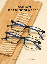 Blue Light Blocking Reading Glasses Men Women Ultralight TR90 Titanium Alloy Optical Frame Eyeglasses Square Eyewear