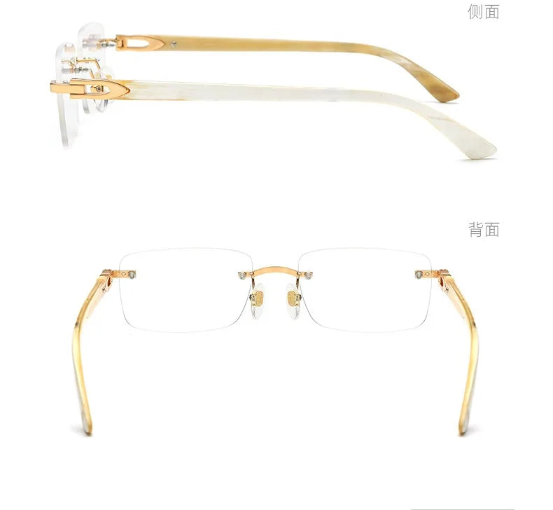 Frameless Horn Pure Titanium Glasses Frame with High-grade Natural White Horn Temples Can Be Matched with Myopia and Presbyopia.