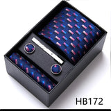 Brand Wholesale Tie Pocket Squares Cufflink Set Necktie Blue Striped Man Wedding Accessories Fit Workplace Holiday Gift Box