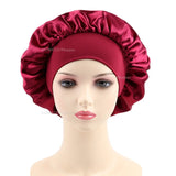 Women's Satin Solid Elastic Wide-brimmed Sleeping Hat Unisex Head Wrap Elastic Band Cap Hair Care Bonnet Night Hat bonnet