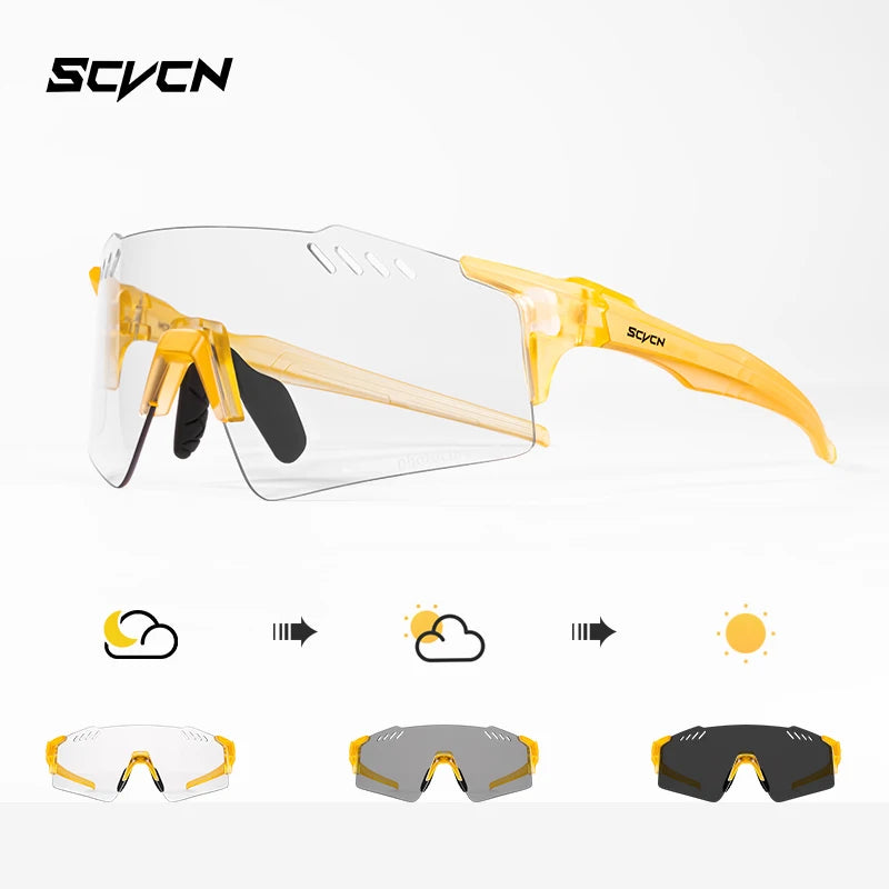 SCVCN UV400 Photochromic Cycling Glasss Sports Running Sunglasses Men Outdoor Drving Bicycle Goggles MTB Eyewear 1 Lens