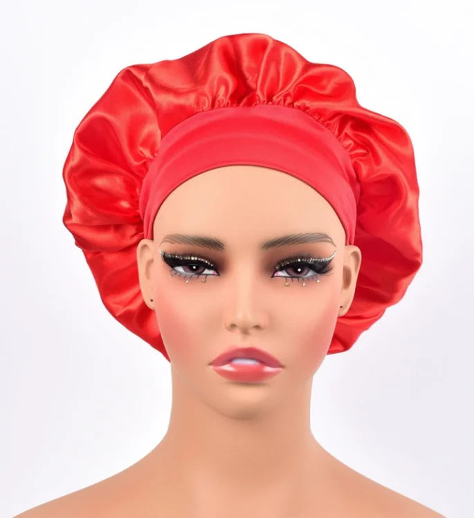 1pcs Unisex Satin Solid Wide-brimmed Sleeping Hat Elastic Band Cap Hair Care Bonnet Night Hat